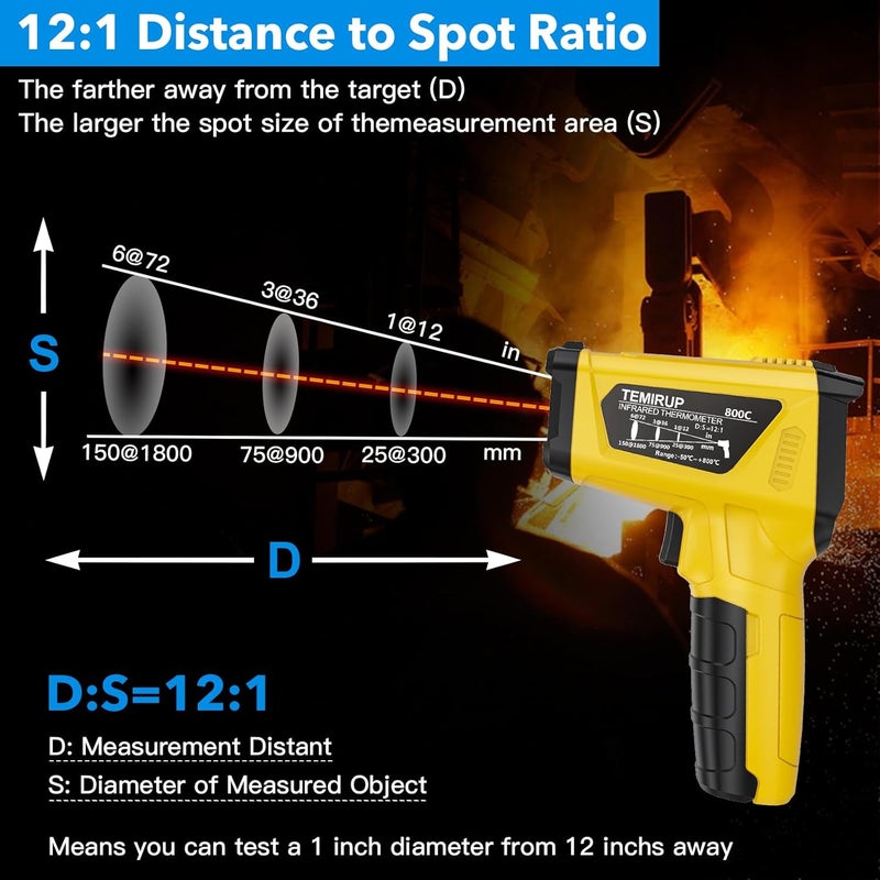 Temirup Infrared Thermometer Gun, Non Contact Digital Laser Temperature Gun with K-Probe for Industrial, Cooking, Griddle,Engine, HVAC, Humidity,Adjustable Emissivity -58°F to 1472°F(-50~800°C) - Image 5